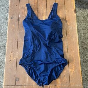 Lands' End Solid Blue Built In Bra Plus Size One Piece Swim Suit